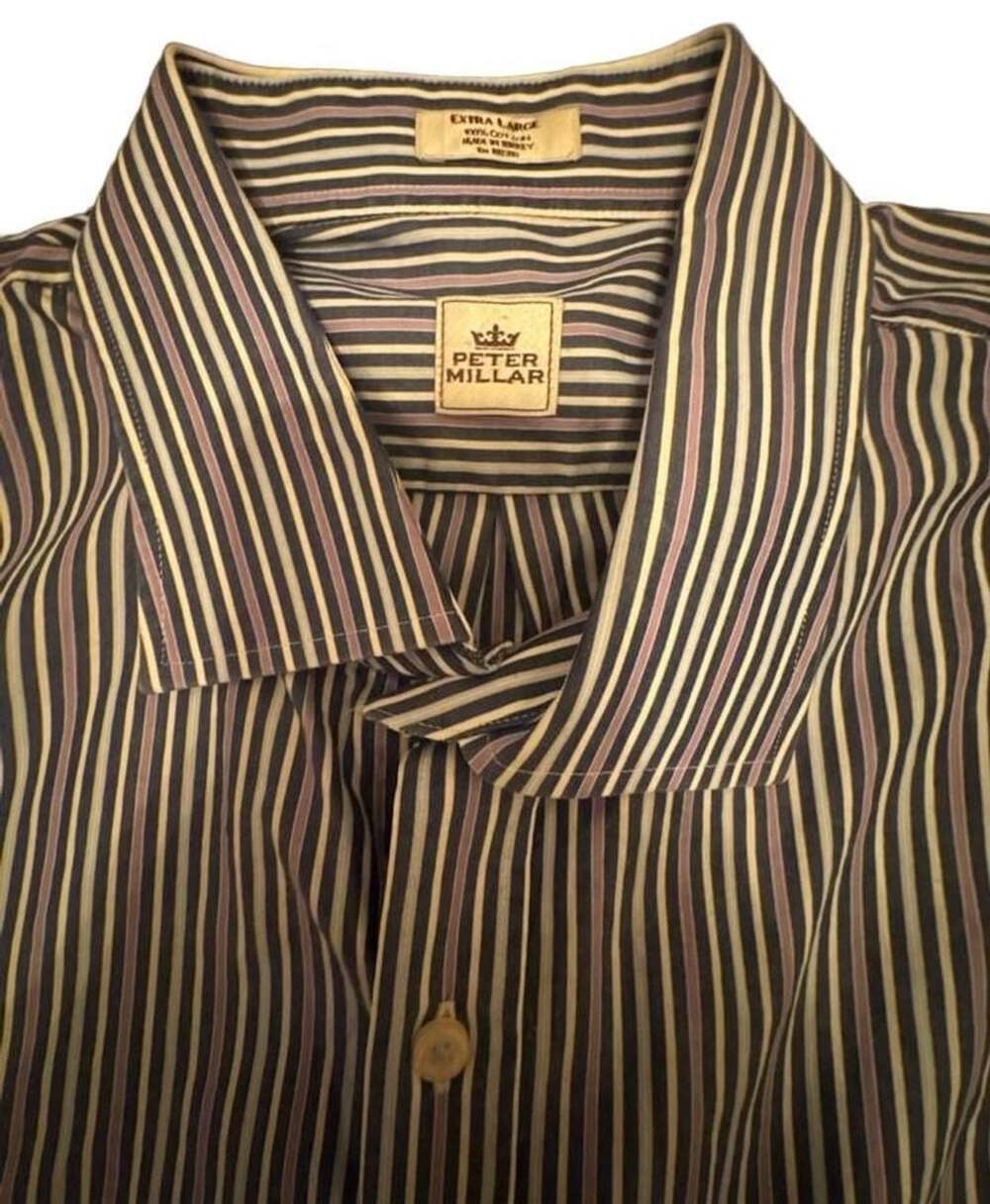 Peter Millar Men's Purple Blue Striped Cotton Long Sleeve Button Up Dress Shirt